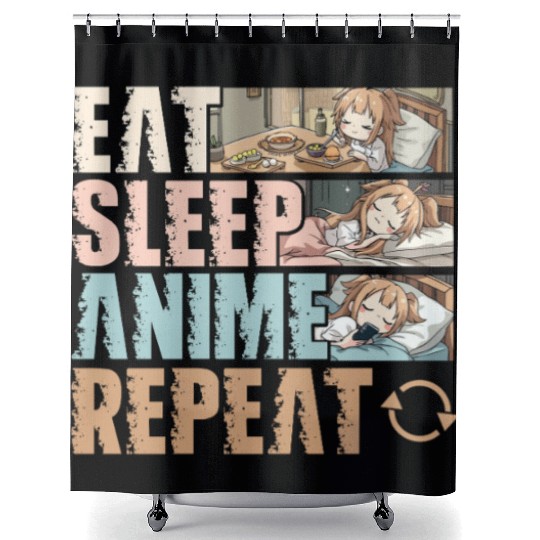 Eat Sleep Anime Repeat Funny Otaku Shower Curtains
