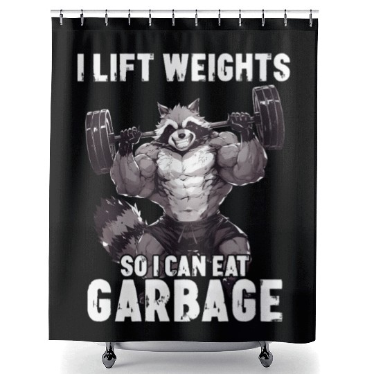 Raccoon Gym Workout Weightlifting Gift Shower Curtains