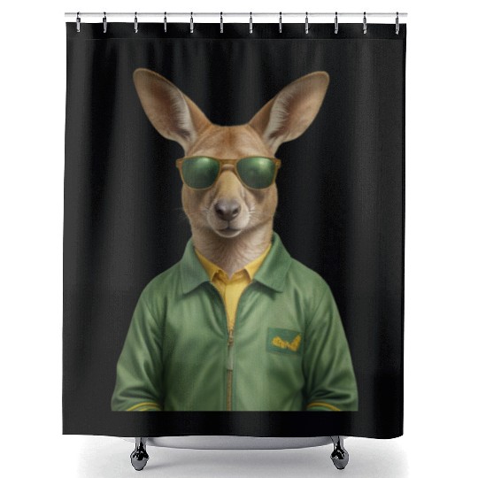 Green and Gold Kangaroo 3 Shower Curtains