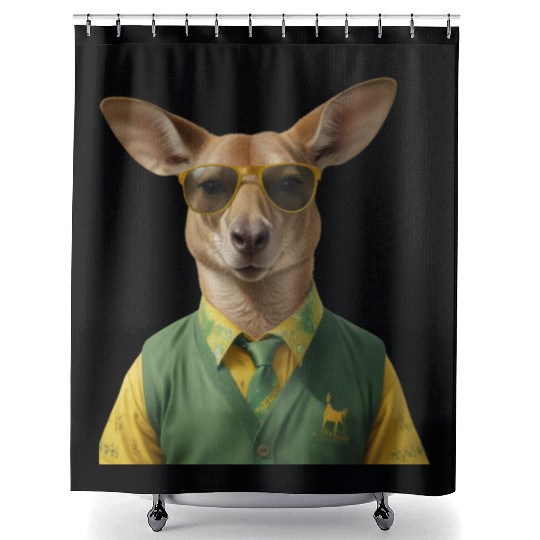 Green and Gold Kangaroo 6 Shower Curtains