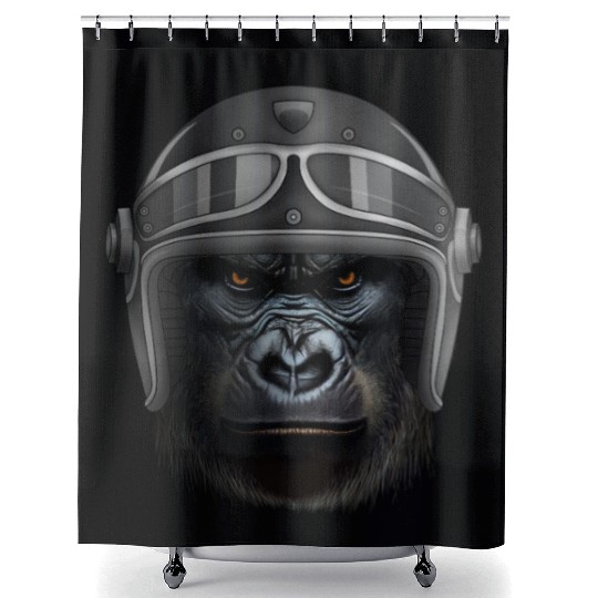 Biker Gorilla Motorcycle Silver Back Monkey Shower Curtains