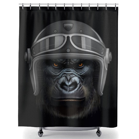 Biker Gorilla Motorcycle Silver Back Monkey Shower Curtains