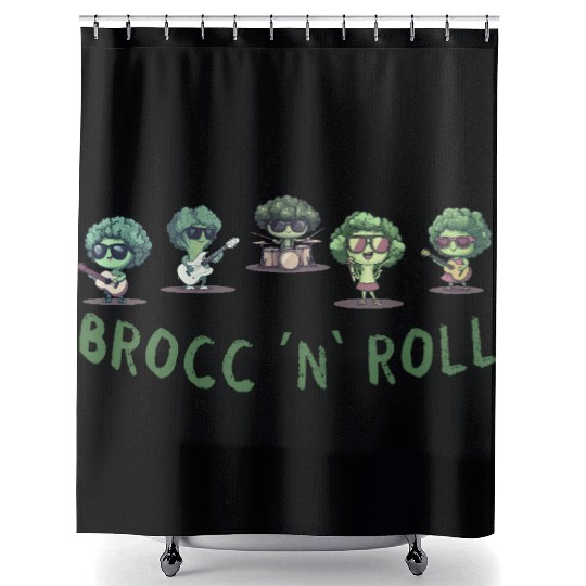 Rock And Roll Broccoli Fun Guitar Rock Band Humor Shower Curtains