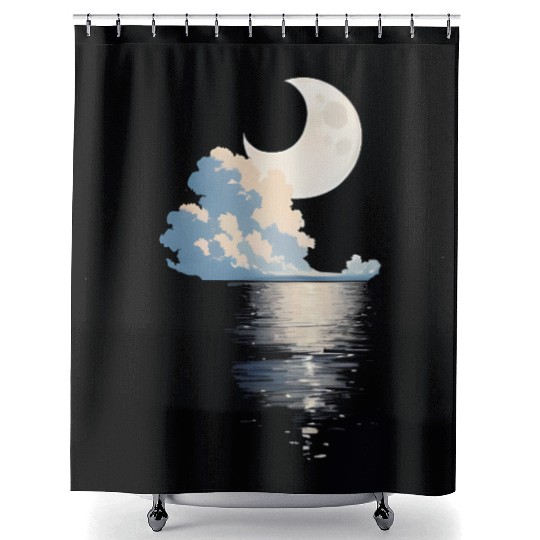 Full Moon Over sea Shower Curtains