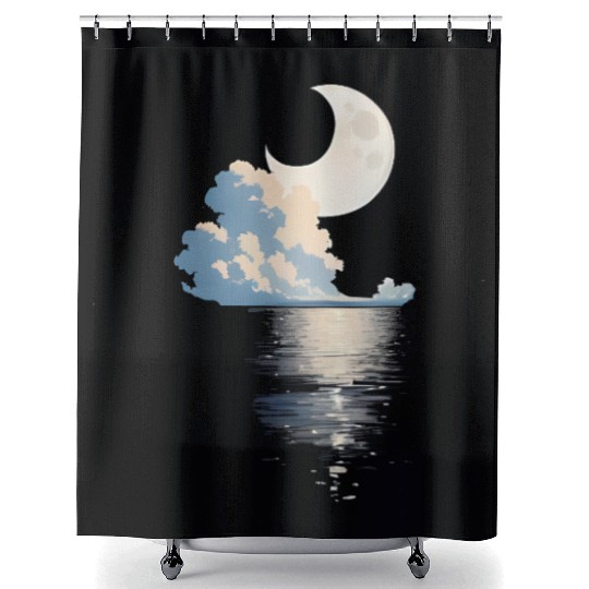Full Moon Over sea Shower Curtains