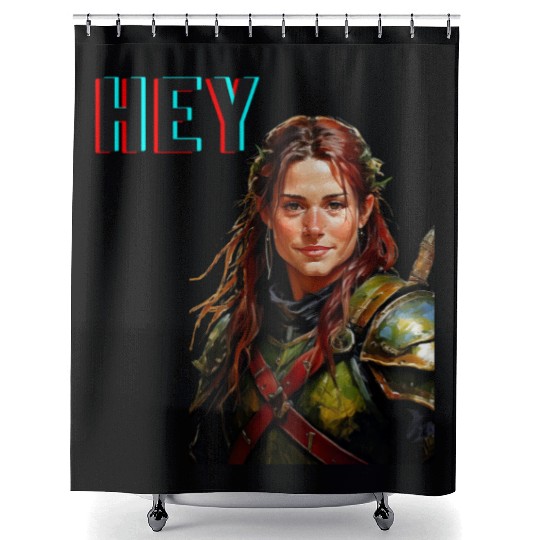 Fantasy Warrior Girl Art – Bold RPG Design Shower Curtains