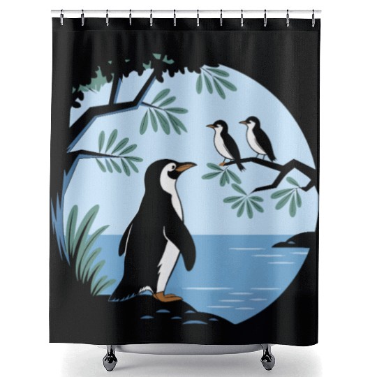 Birdwatching Penguins Nature Scene Shower Curtains
