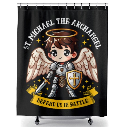 Saint Michael the Archangel Catholic Pray for kids Shower Curtains