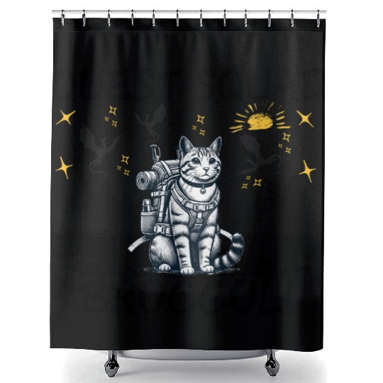 Retro Quest Fantasy Squad Broccoli Funny Cat Lover Shower Curtains