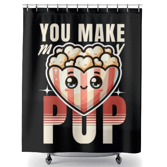 You Make My Heart Pop Cute Popcorn Valentine's Day Shower Curtains