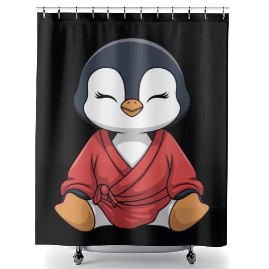 Zen Penguin Meditation in Kimono Attire Shower Curtains
