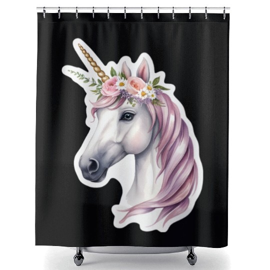 unicorn with flowers Shower Curtains