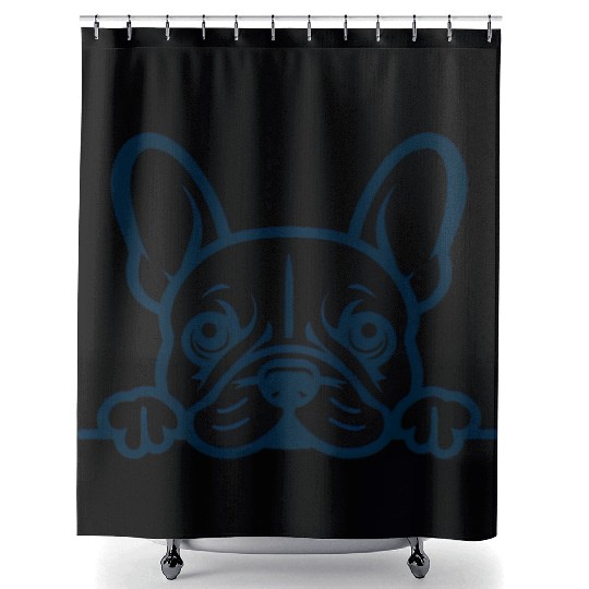 French Bulldog Frenchie Sweet Face Blue Shower Curtains