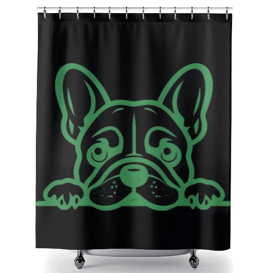 French Bulldog Frenchie Sweet Face Green Shower Curtains