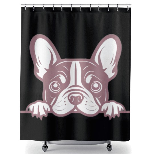 French Bulldog Frenchie Sweet Face Pink Shower Curtains