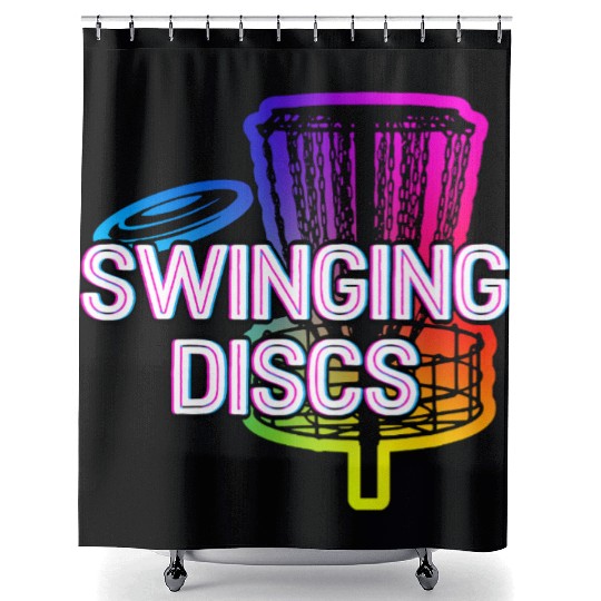 Swinging Discs in Baskets Sports Disc Golf Games Shower Curtains