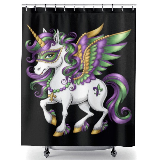 Happy Mardi Gras Unicorn Mask New Orleans Girls Shower Curtains