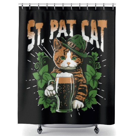 Funny St. Patricks Day Drinking Cat Shower Curtains