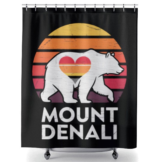 Vintage Bear Mount Denali Sunset Wilderness Shower Curtains