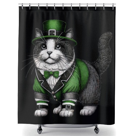 Lucky Cat in Green - St. Patrick’s Day Shower Curtains