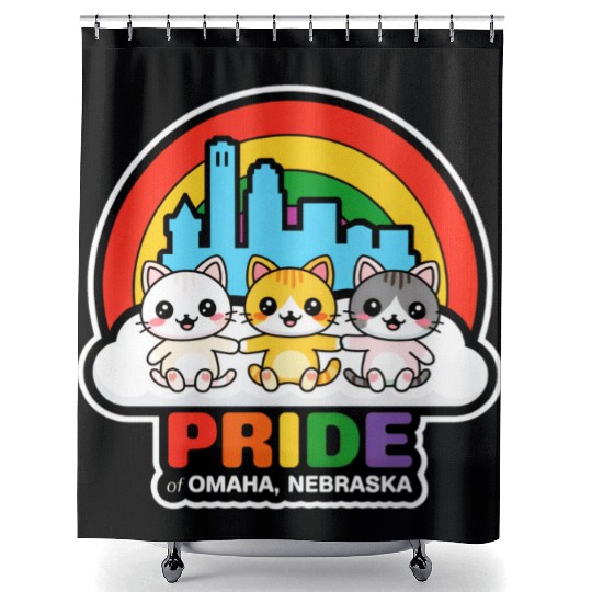 Pride of Omaha City Nebraska USA Rainbow Flag Shower Curtains