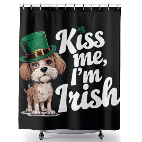 St. Patrick's Day Dog Kiss Me I'm Irish Cute Puppy Shower Curtains