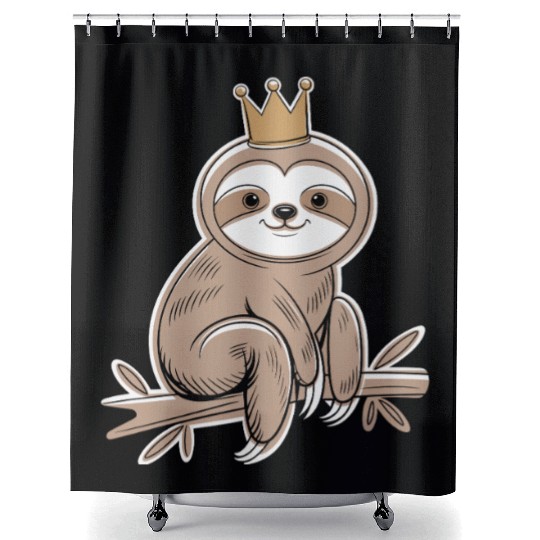 Cute Sloth with Royal Crown Relaxing on Branch Shower Curtains