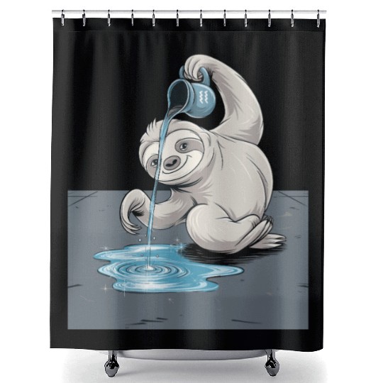 Aquarius Zodiac Sloth Pouring Water with Charm Shower Curtains