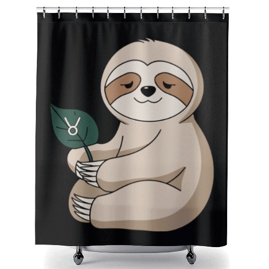 Taurus Zodiac Sloth Holding Leaf Shower Curtains
