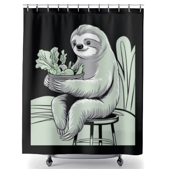 Cute Sloth Hugging Plants Vegan Vegetarian Shower Curtains