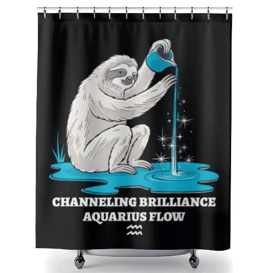 Channeling Brilliance Aquarius Zodiac Sloth Flow Shower Curtains