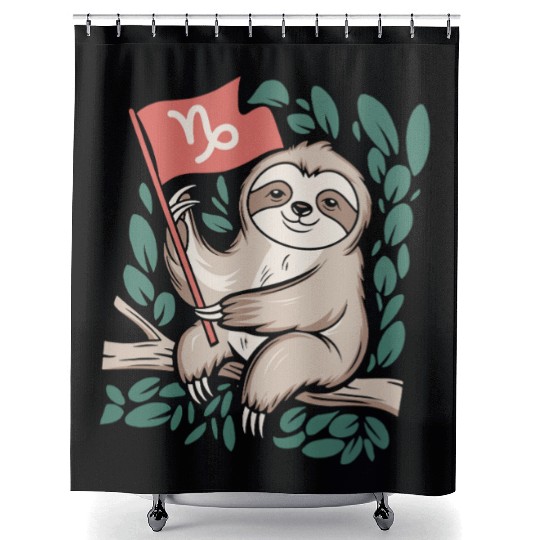 Capricorn Zodiac Sloth Relaxing with Capricorn Shower Curtains