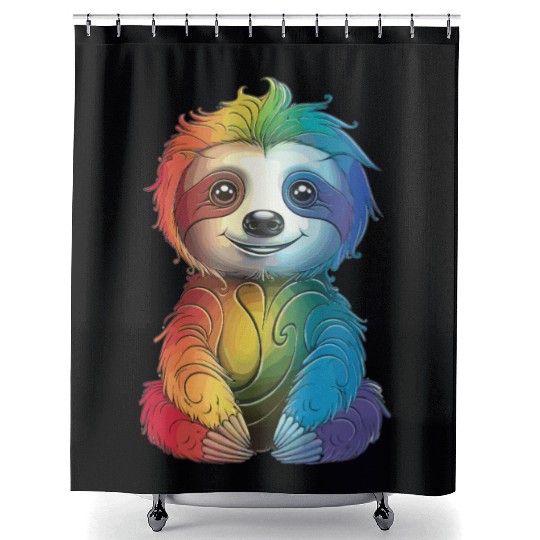 Colorful Rainbow Sloth – Cute & Chill Relaxation Shower Curtains