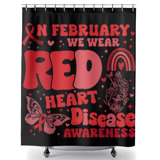 In February We Wear Red Rainbow CHD Awareness Shower Curtains