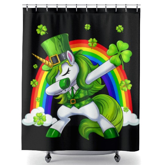 St Patricks Day Dabbing Unicorn Lepricorn Irish Shower Curtains