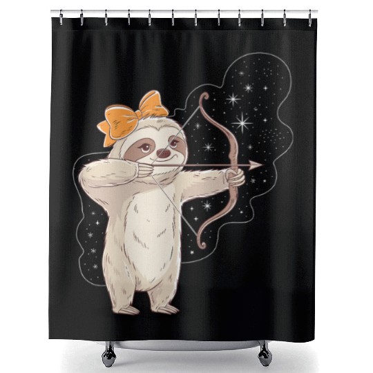 Sagittarius Zodiac Sloth Bow and Stars Shower Curtains
