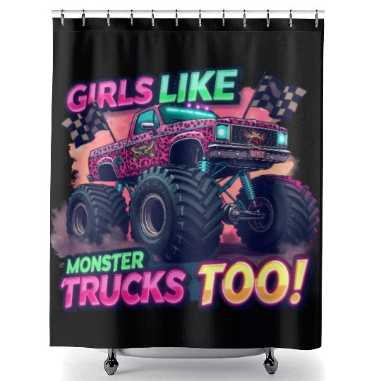 Girls Love Monster Trucks Design Shower Curtains