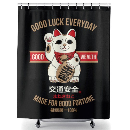 Maneki-neko (Lucky Cat) Shower Curtains