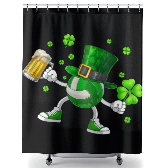 Volleyball Drinking Beer St Patrick's Day Shower Curtains