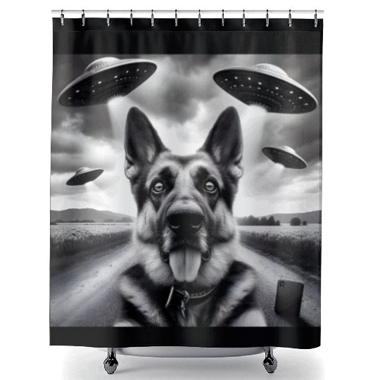 German shepherd Gsp Funny Graphic Selfie UFOs Weir Shower Curtains