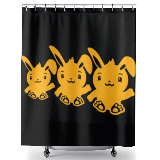 3 Rabbits Three Friends Team Crew Waving Sitting Shower Curtains