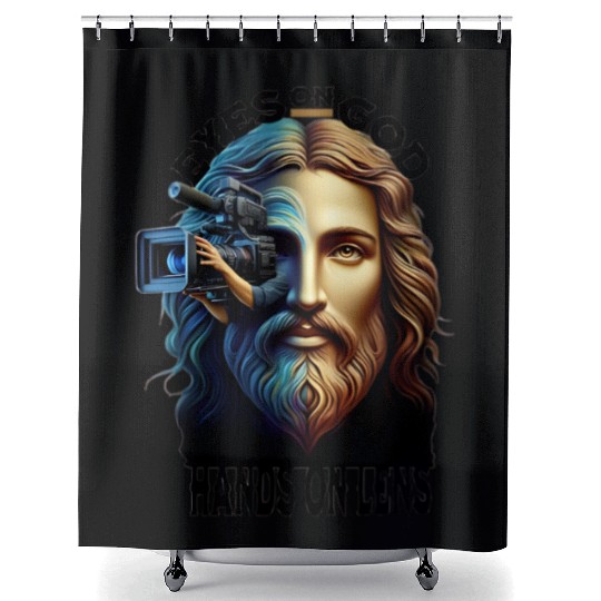 Eyes on God Hands On Lens Shower Curtains