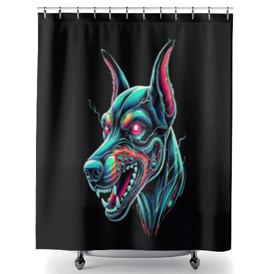 7D2D Inspired Neon Zombie Dog Shower Curtains