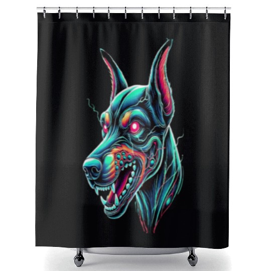 7D2D Inspired Neon Zombie Dog Shower Curtains