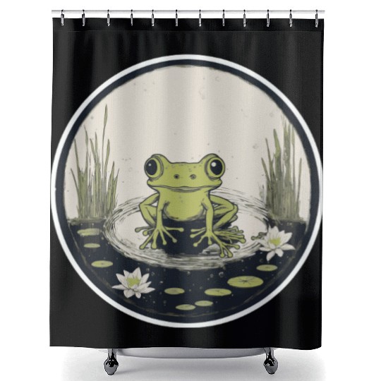 Serene Frog in a Tranquil Pond Shower Curtains