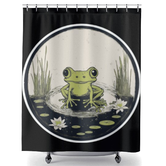 Serene Frog in a Tranquil Pond Shower Curtains
