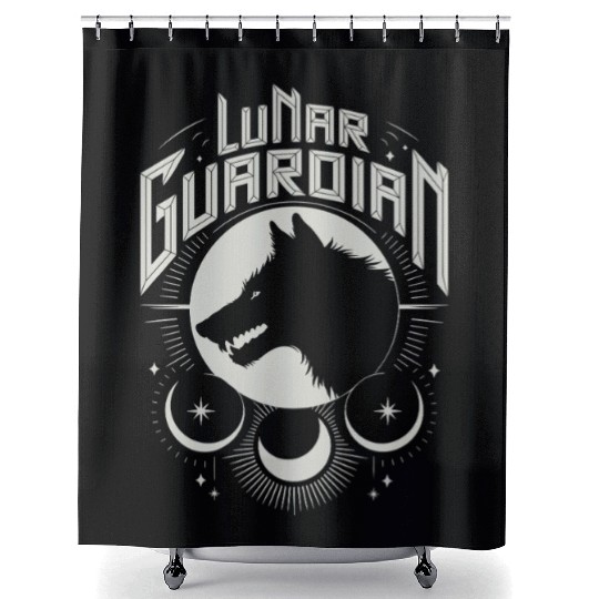 Lunar Guardian Celestial Wolf Moon Phases Shower Curtains