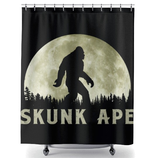 Skunk Ape Bigfoot Moon Silhouette Retro Believe Shower Curtains