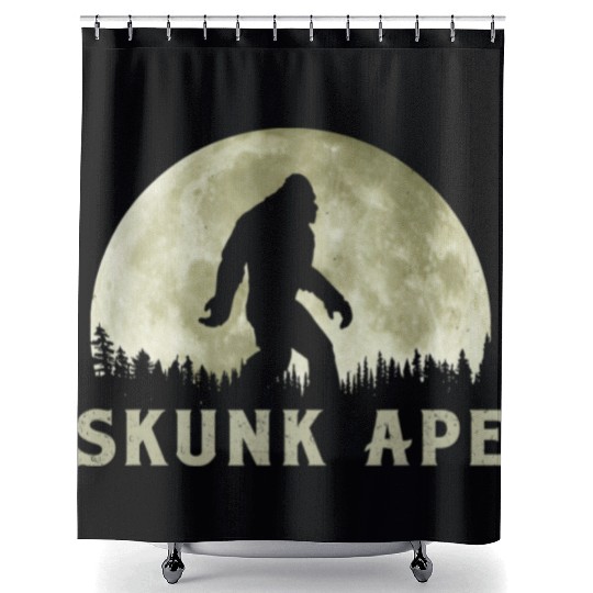 Skunk Ape Bigfoot Moon Silhouette Retro Believe Shower Curtains