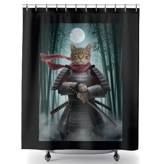 Japanese Cat Samurai Cat Shower Curtains